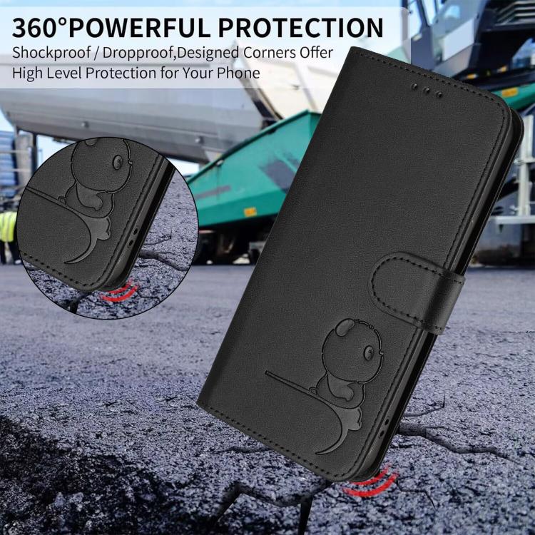 Funda de cuero con relieve RFID y cordón para Sony Xperia 1 V (negro)