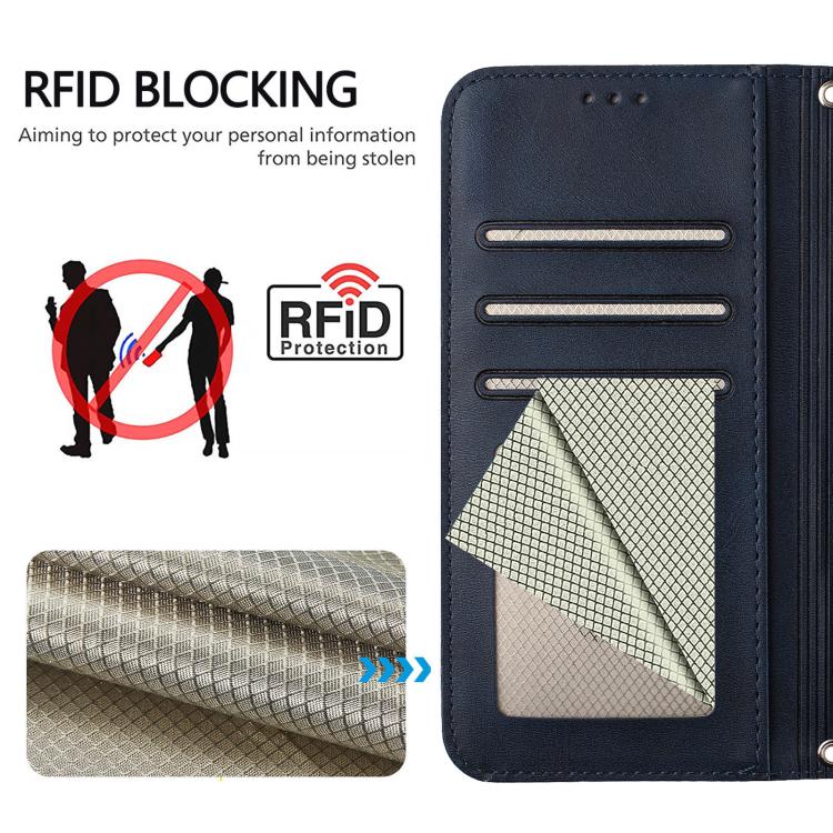 Funda de cuero con relieve RFID y cordón para Sony Xperia 1 VI (azul)