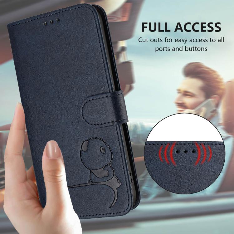 Funda de cuero con relieve RFID y cordón para Sony Xperia 1 VI (azul)