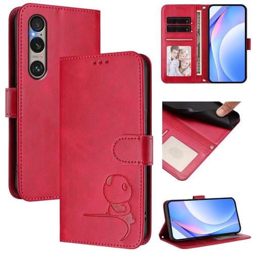 Funda de cuero con relieve RFID y cordón para Sony Xperia 1 VI (rosa)