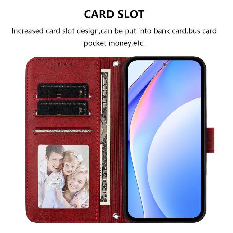 Funda de cuero RFID con estampado de panda para Sony Xperia 10 VI con cordón (rojo vino)