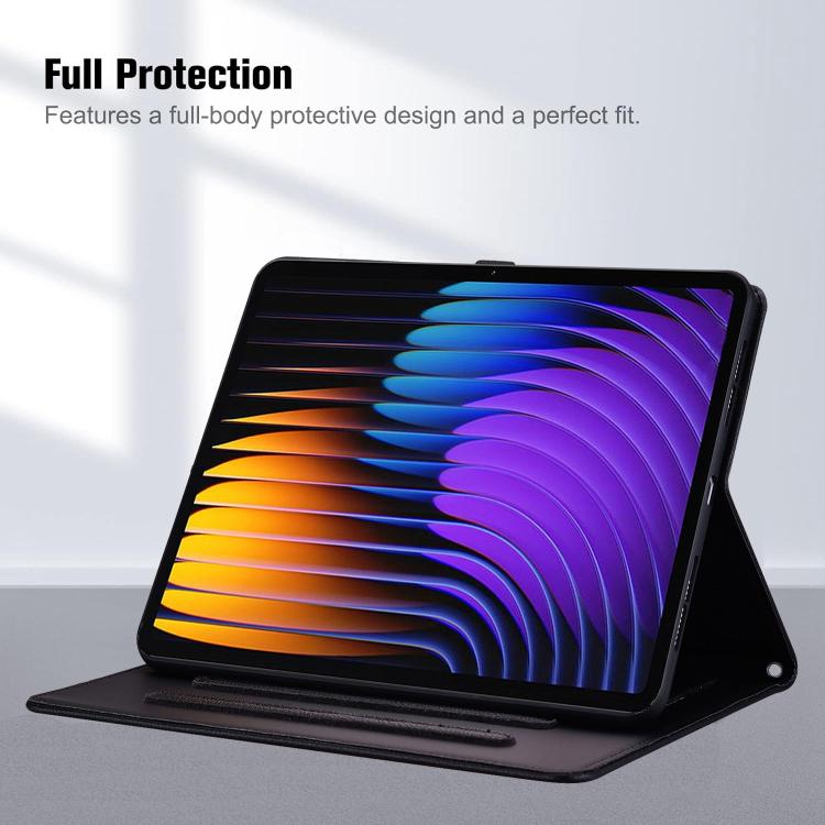 Funda de piel de lichi con tacto de gato para Xiaomi Pad 7 (negra)