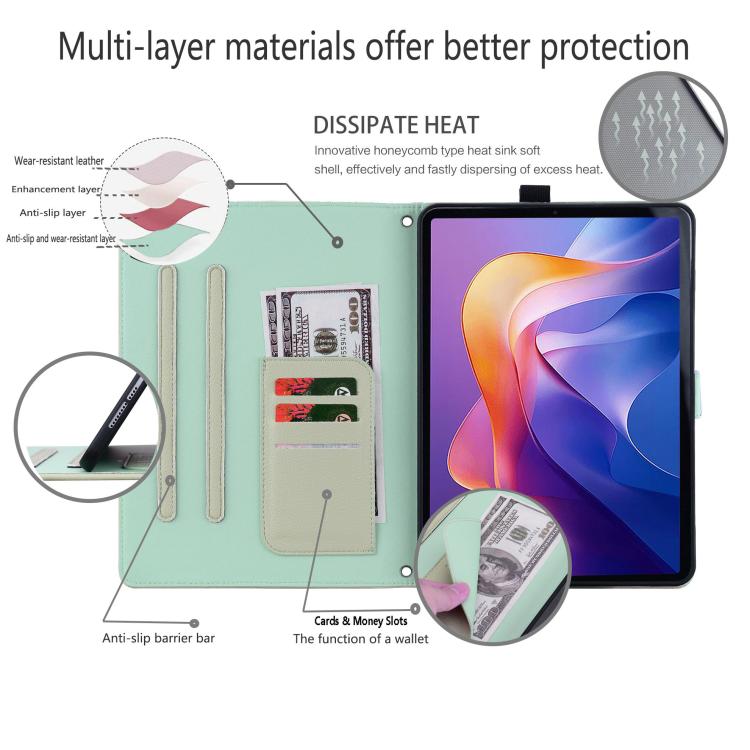 Funda de piel de lichi con tacto de gato para Xiaomi Pad 7 (verde)