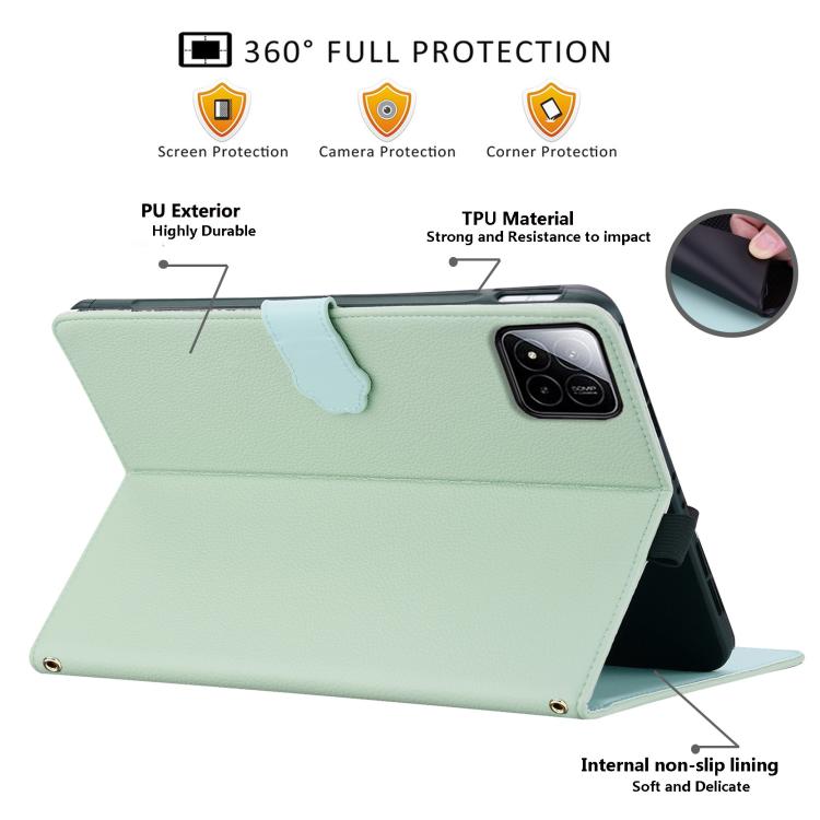 Funda de piel de lichi con tacto de gato para Xiaomi Pad 7 (verde)