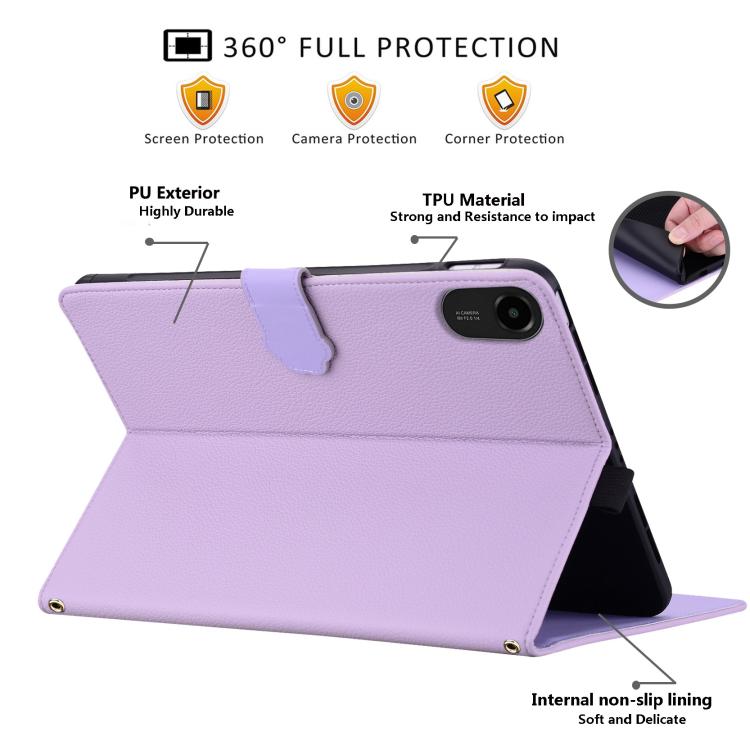 Funda de piel de lichi con tacto de gato para Xiaomi Redmi Pad 2 (morada)