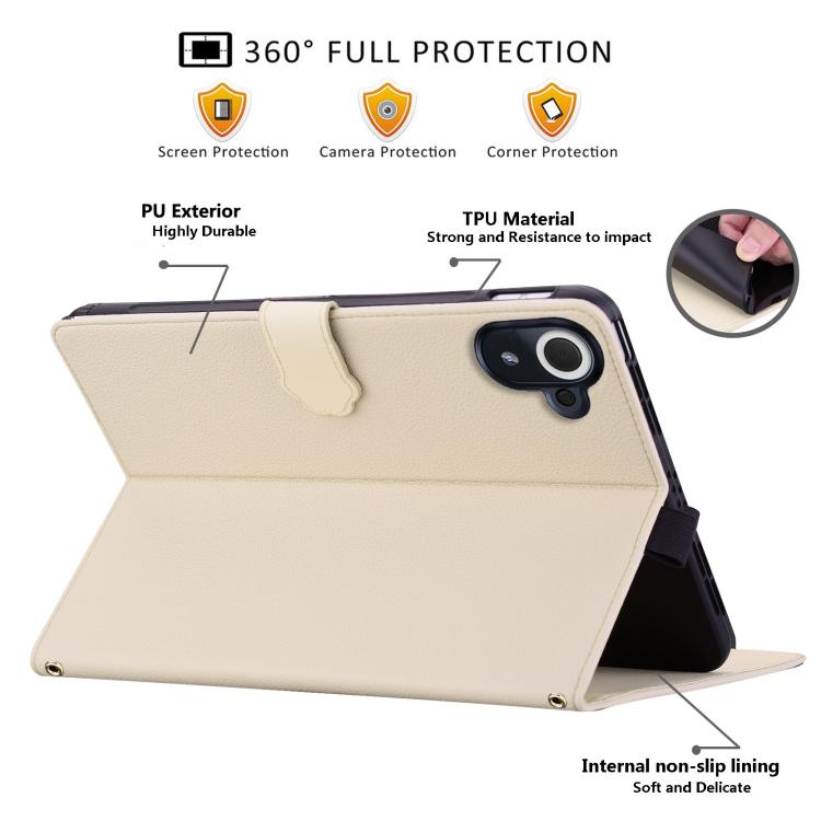 Funda de piel de lichi con tacto de gato para Xiaomi Redmi K Pad (blanco albaricoque)
