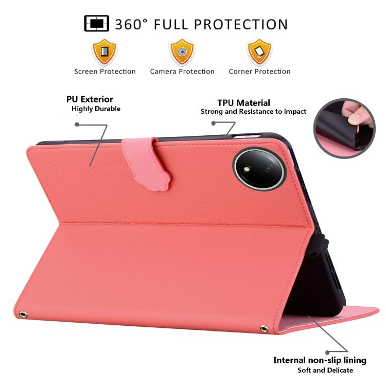 Funda de piel de lichi con tacto de gato para Xiaomi Redmi Pad SE 8.7 (rojo sandía)
