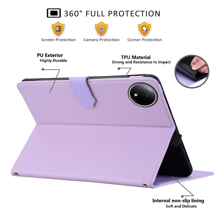 Funda de piel de lichi con tacto de gato para Xiaomi Redmi Pad SE 8.7 (morada)