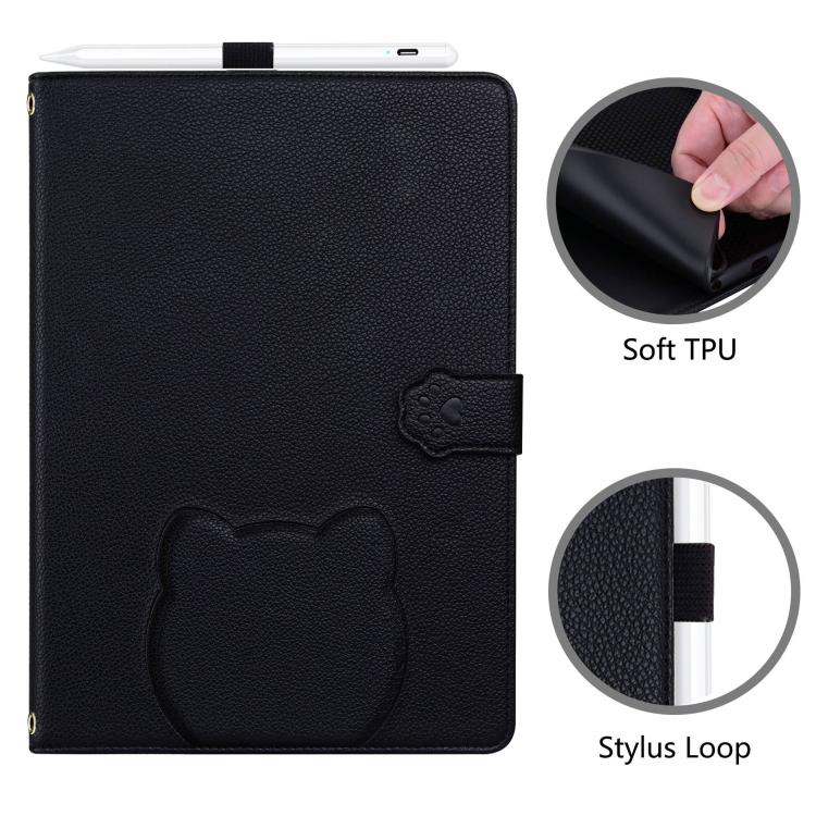 Funda de piel de lichi con tacto de gato para Xiaomi Redmi Pad Pro/Poco Pad (negra)