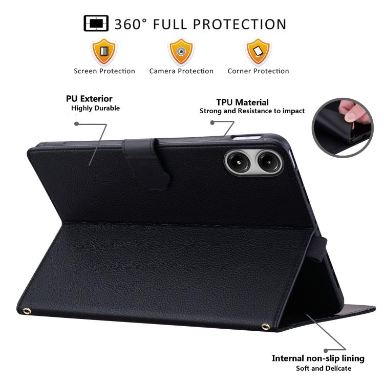 Funda de piel de lichi con tacto de gato para Xiaomi Redmi Pad Pro/Poco Pad (negra)