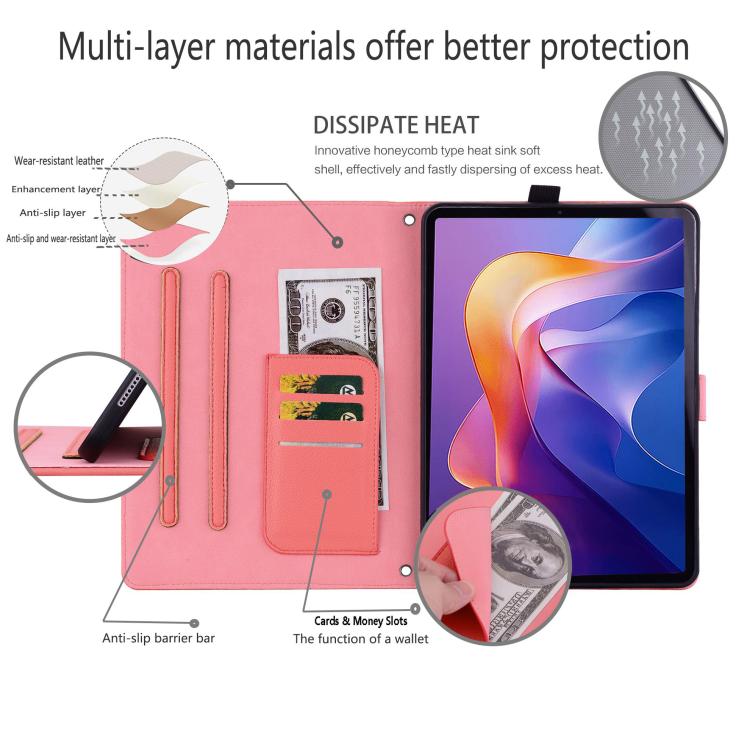 Funda de piel de lichi con tacto de gato para Xiaomi Redmi Pad Pro/Poco Pad (rojo sandía)