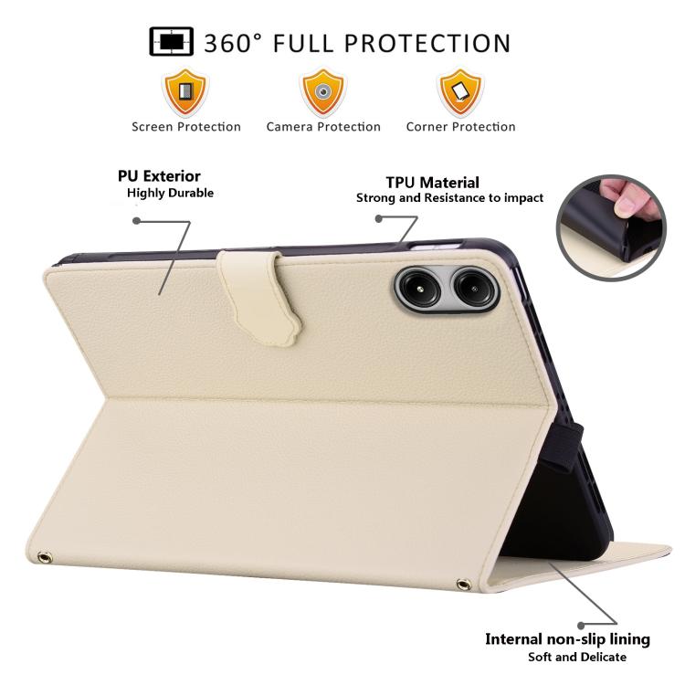 Funda de piel de lichi con tacto de gato para Xiaomi Redmi Pad Pro/Poco Pad (blanco albaricoque)