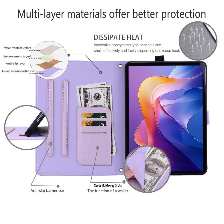 Funda de piel de lichi con tacto de gato para Xiaomi Redmi Pad Pro/Poco Pad (morada)