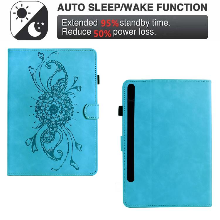 Funda de cuero inteligente con relieve de mandala para Samsung Galaxy Tab S10 FE+ (azul cielo)