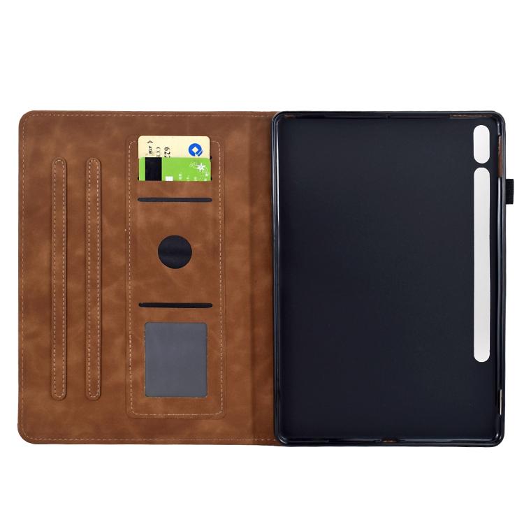 Funda de cuero inteligente con relieve de mandala para Samsung Galaxy Tab S10 FE+ (marrón)