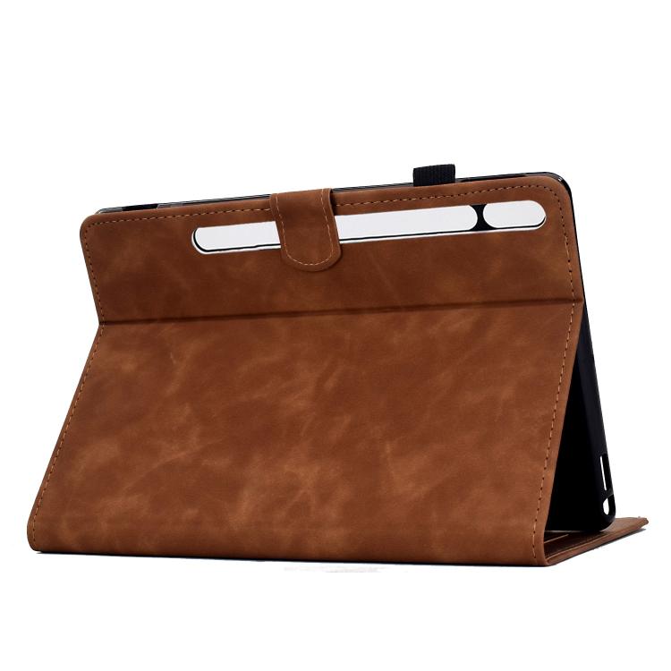 Funda de cuero inteligente con relieve de mandala para Samsung Galaxy Tab S10 FE+ (marrón)
