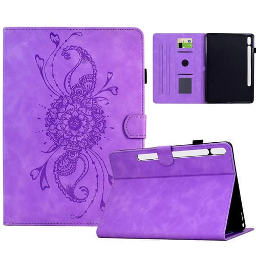 Funda de cuero inteligente con relieve de mandala para Samsung Galaxy Tab S10 FE+ (morado claro)