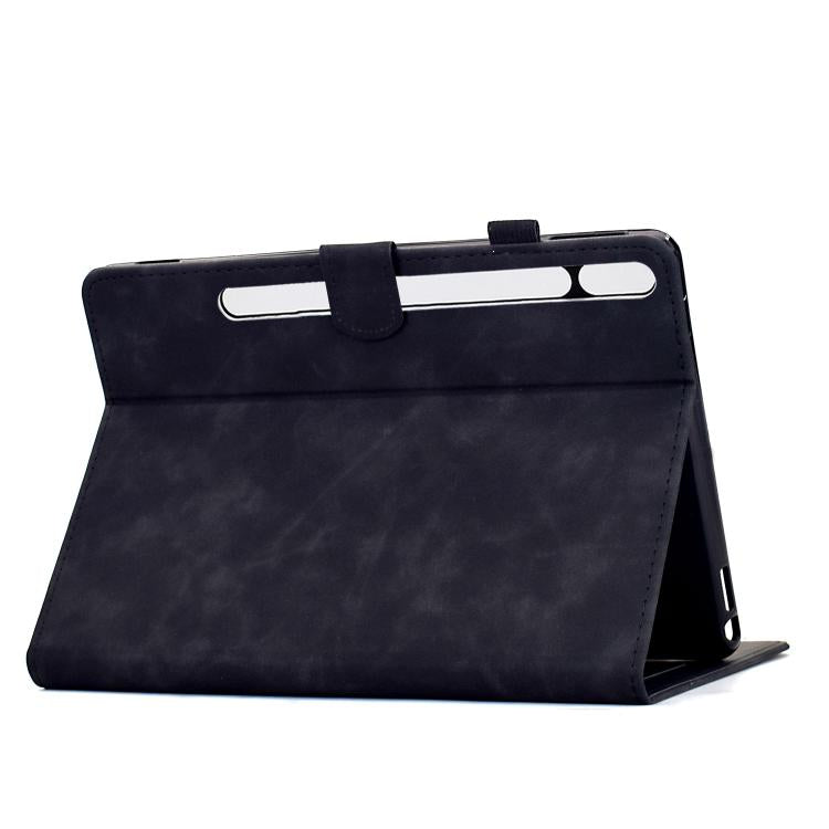 Funda de cuero inteligente con relieve de mandala para Samsung Galaxy Tab S10 FE+ (negra)