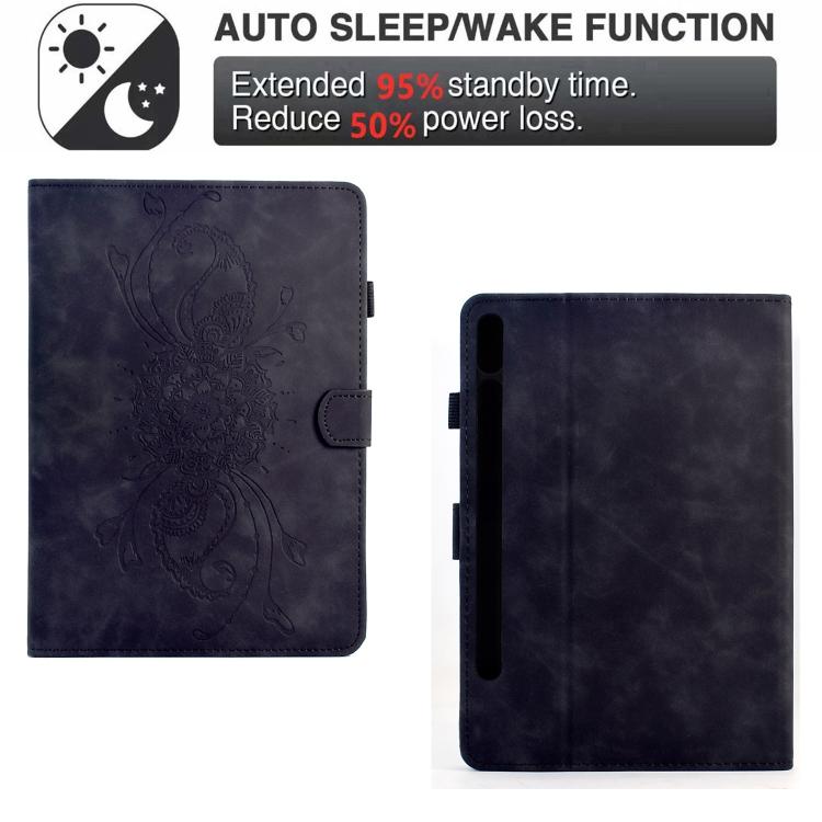 Funda de cuero inteligente con relieve de mandala para Samsung Galaxy Tab S10 FE+ (negra)
