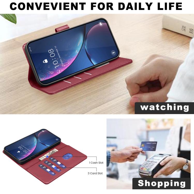 Funda de cuero antirrobo RFID con textura Litchi para Samsung Galaxy S25 FE 5G (Roja)