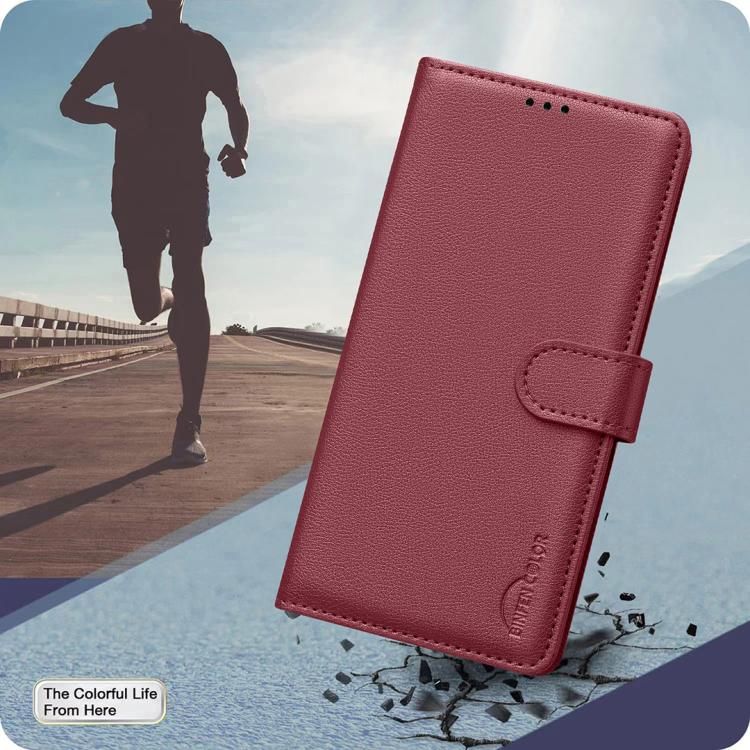Funda de cuero antirrobo RFID con textura Litchi para Samsung Galaxy S25 FE 5G (Roja)