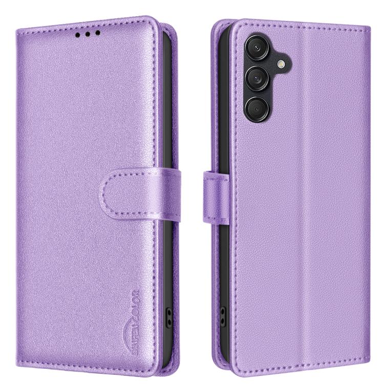 Funda de cuero antirrobo RFID con textura Litchi para Samsung Galaxy S25 FE 5G (morado)