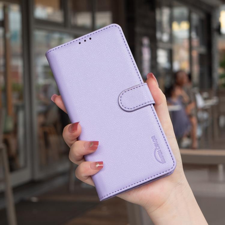 Funda de cuero antirrobo RFID con textura Litchi para Samsung Galaxy S25 FE 5G (morado)