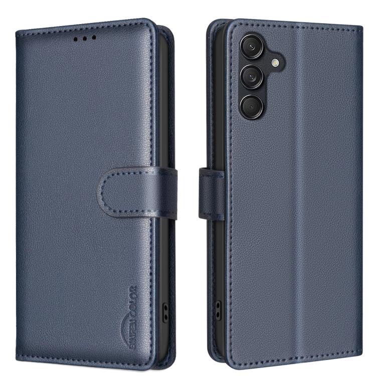 Funda de cuero antirrobo RFID con textura Litchi para Samsung Galaxy S25 FE 5G (azul)