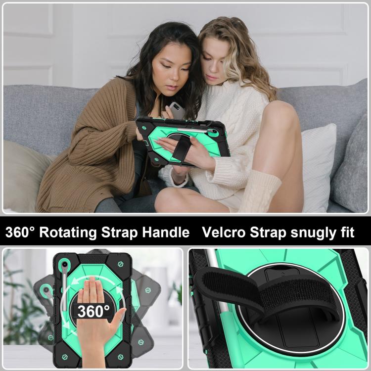 Funda híbrida de silicona con diseño de robot para Samsung Galaxy Tab S10 FE/S9 (negro y verde menta)