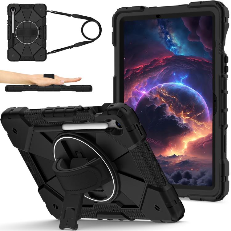 Funda híbrida de silicona con diseño de robot en color de contraste para Samsung Galaxy Tab S10 FE/S9 (negra)