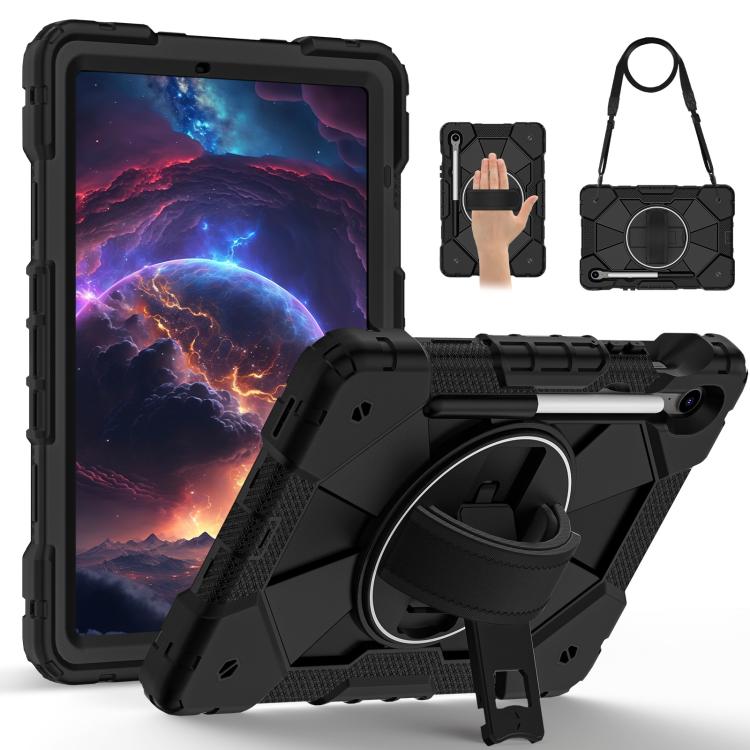 Funda híbrida de silicona con diseño de robot en color de contraste para Samsung Galaxy Tab S10 FE/S9 (negra)