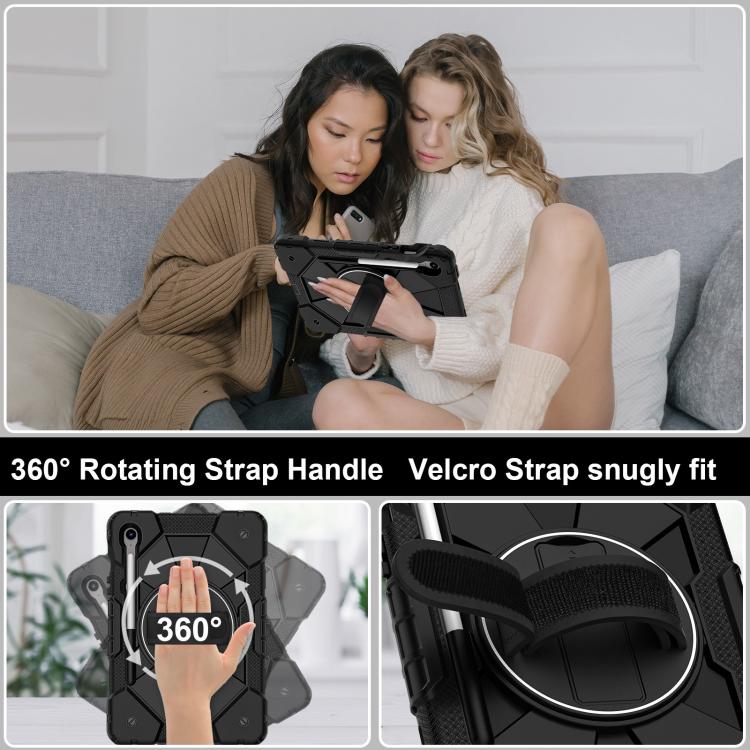 Funda híbrida de silicona con diseño de robot en color de contraste para Samsung Galaxy Tab S10 FE/S9 (negra)