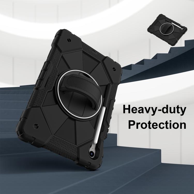 Funda híbrida de silicona con diseño de robot en color de contraste para Samsung Galaxy Tab S10 FE/S9 (negra)