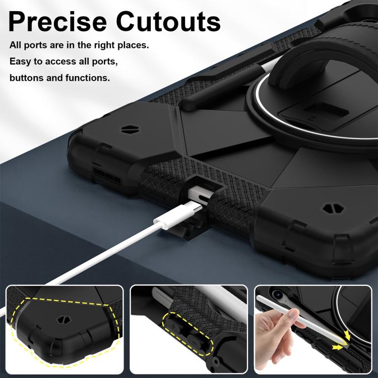 Funda híbrida de silicona con diseño de robot en color de contraste para Samsung Galaxy Tab S10 FE/S9 (negra)