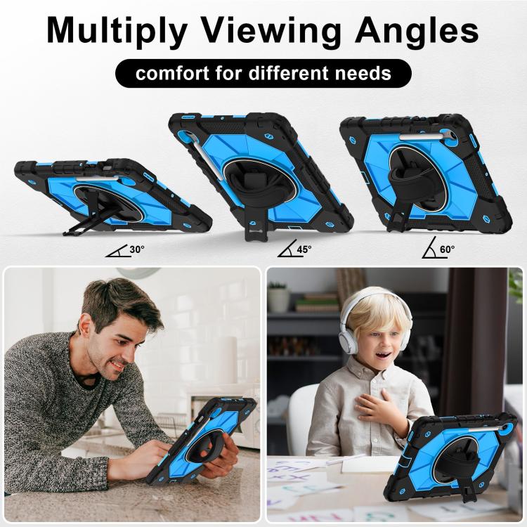 Funda híbrida de silicona con diseño de robot para Samsung Galaxy Tab S10 FE/S9 (negro y azul)