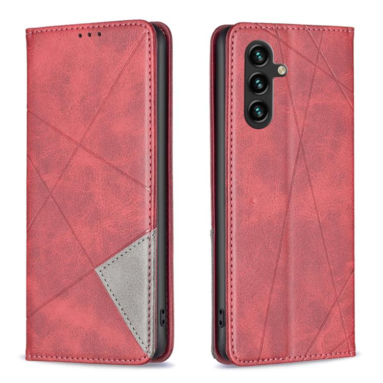 Funda de cuero magnética con textura de rombos para Samsung Galaxy S25 FE 5G (roja)
