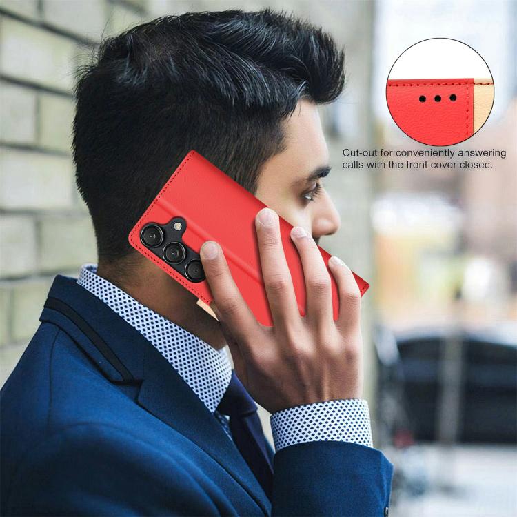 Funda de cuero antirrobo RFID a juego para Samsung Galaxy S25 FE 5G (roja)
