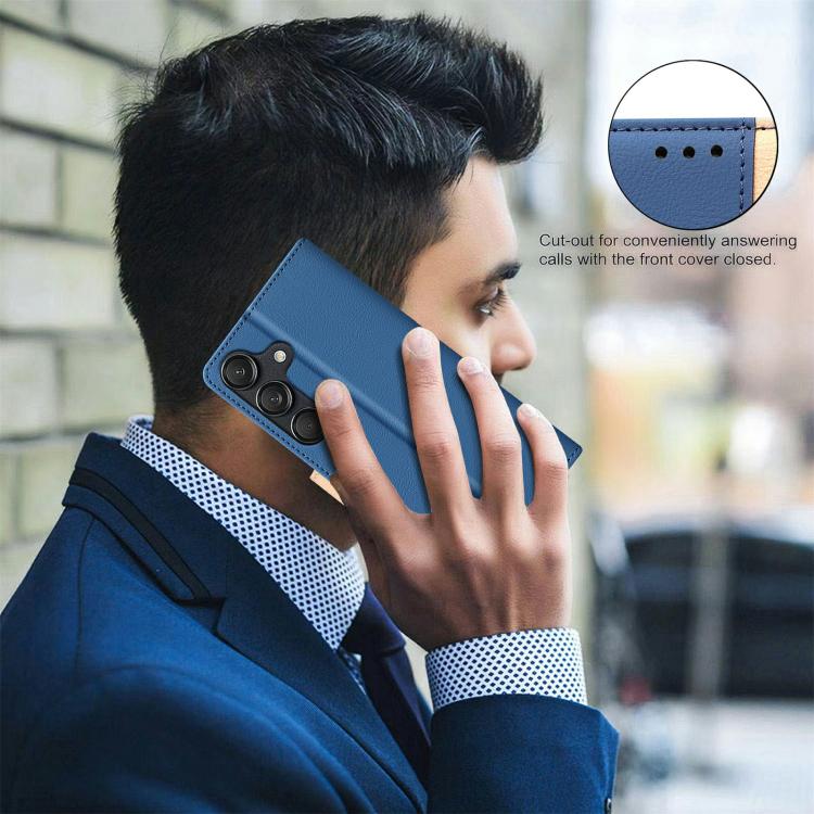 Funda de cuero antirrobo RFID a juego para Samsung Galaxy S25 FE 5G (azul)