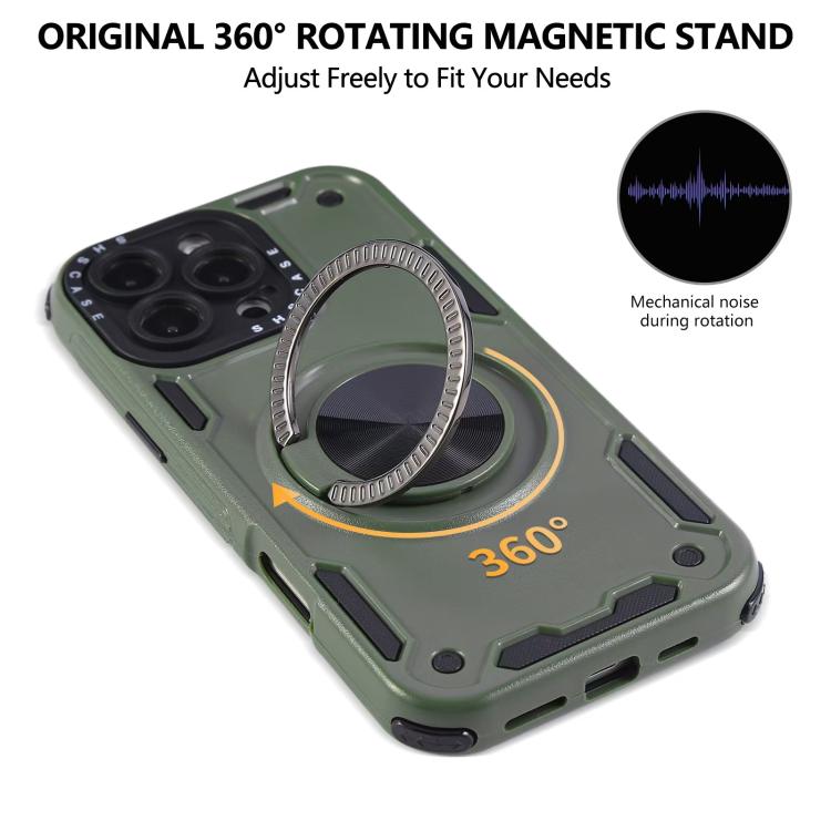 Funda magnética con rotación de 360 grados y tres núcleos para iPhone 12 (verde militar)
