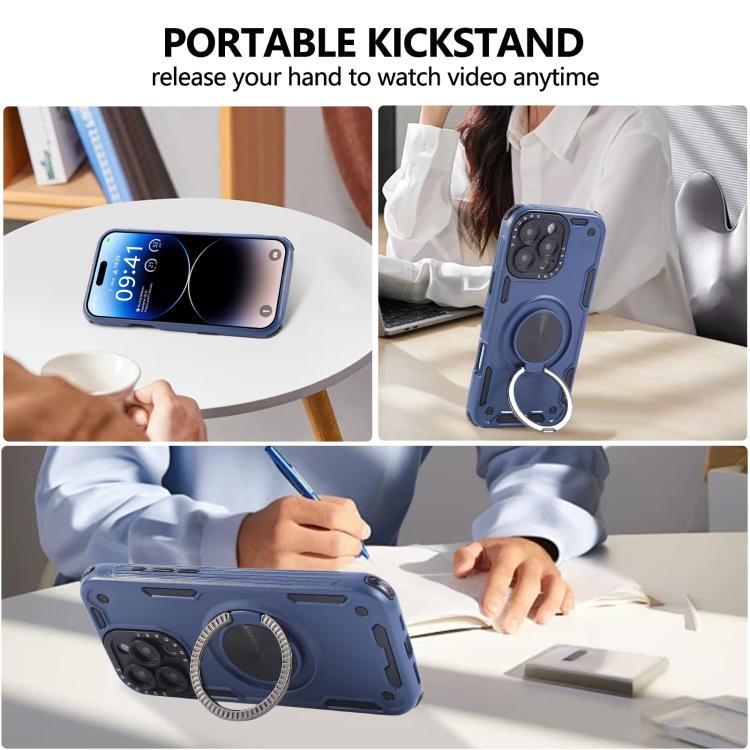 Funda magnética con rotación de 360 grados y mecanismo de tres núcleos para iPhone 13 (azul real)