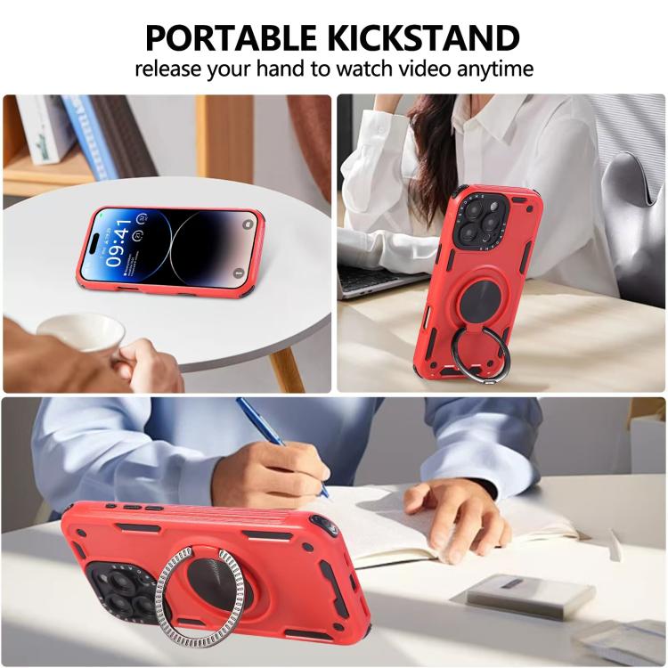 Funda magnética con rotación de 360 grados y mecanismo de tres núcleos para iPhone 14 (roja)