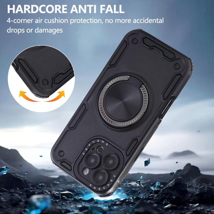 Funda magnética con rotación de 360 grados y mecanismo de tres núcleos para iPhone 16 Pro Max (negra)