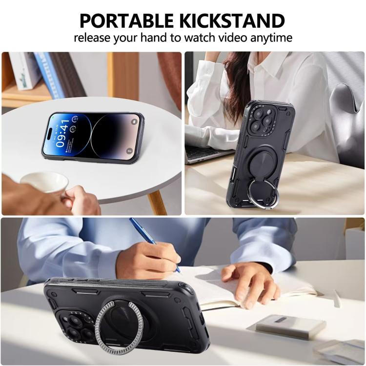 Funda magnética con rotación de 360 grados y mecanismo de tres núcleos para iPhone 16 Pro Max (negra)