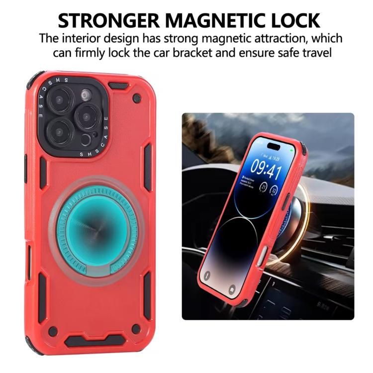 Funda magnética con rotación de 360 grados y mecanismo de tres núcleos para iPhone 16 Pro Max (roja)