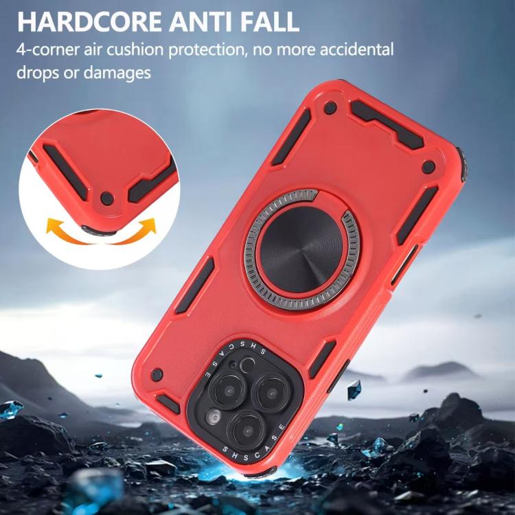 Funda magnética con rotación de 360 grados y mecanismo de tres núcleos para iPhone 16 Pro Max (roja)