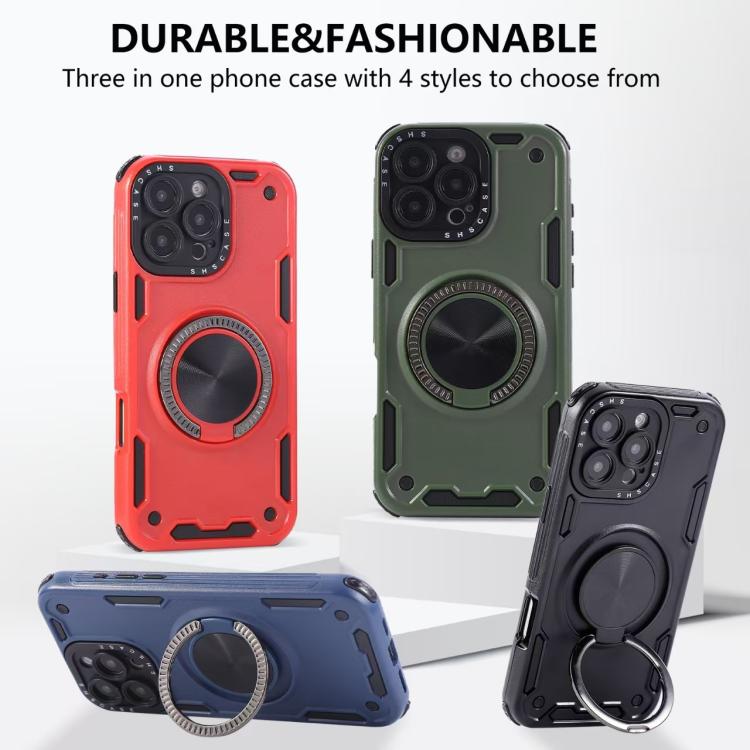 Funda magnética con rotación de 360 grados y mecanismo de tres núcleos para iPhone 16 Plus (negra)