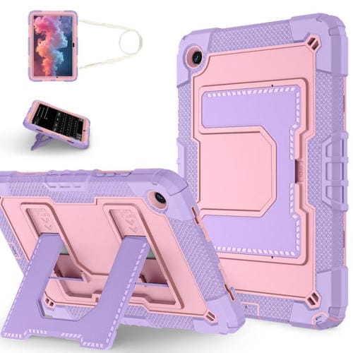 Funda de silicona hidrófuga para Samsung Galaxy Tab S10 FE/S9 con correa para el hombro (morado y oro rosa)