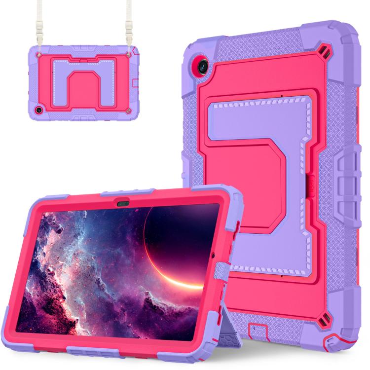 Funda de silicona hidrófuga para Samsung Galaxy Tab S10 FE/S9 con correa para el hombro (morado, rosa y rojo)
