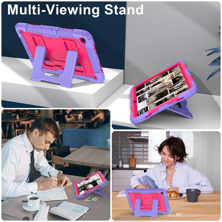 Funda de silicona hidrófuga para Samsung Galaxy Tab S10 FE/S9 con correa para el hombro (morado, rosa y rojo)