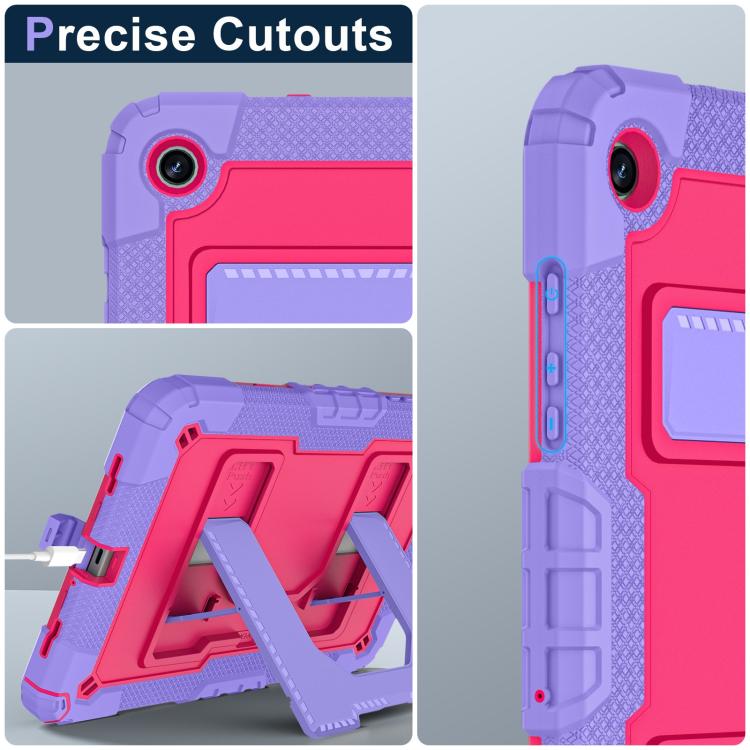 Funda de silicona hidrófuga para Samsung Galaxy Tab S10 FE/S9 con correa para el hombro (morado, rosa y rojo)